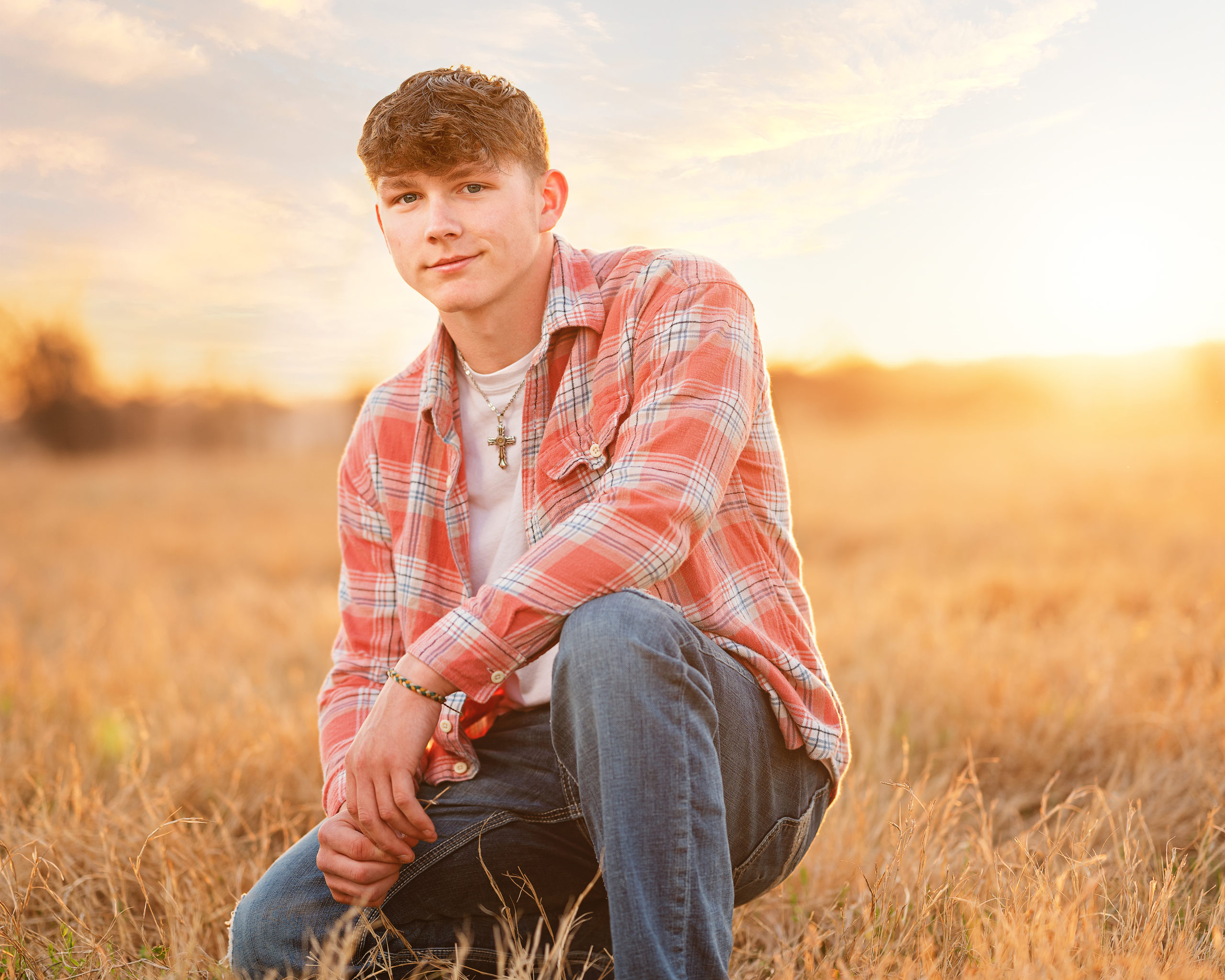 Teen Male at Sunset in open field