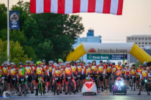 Group of cyclists riding together during Hotter’N Hell Hundred 2025 in Wichita Falls.