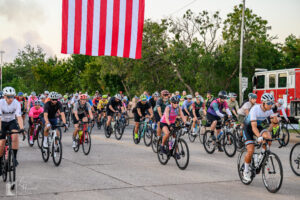 Cyclists riding side by side during the Hotter’N Hell Hundred 2025 start in Wichita Falls, Texas.